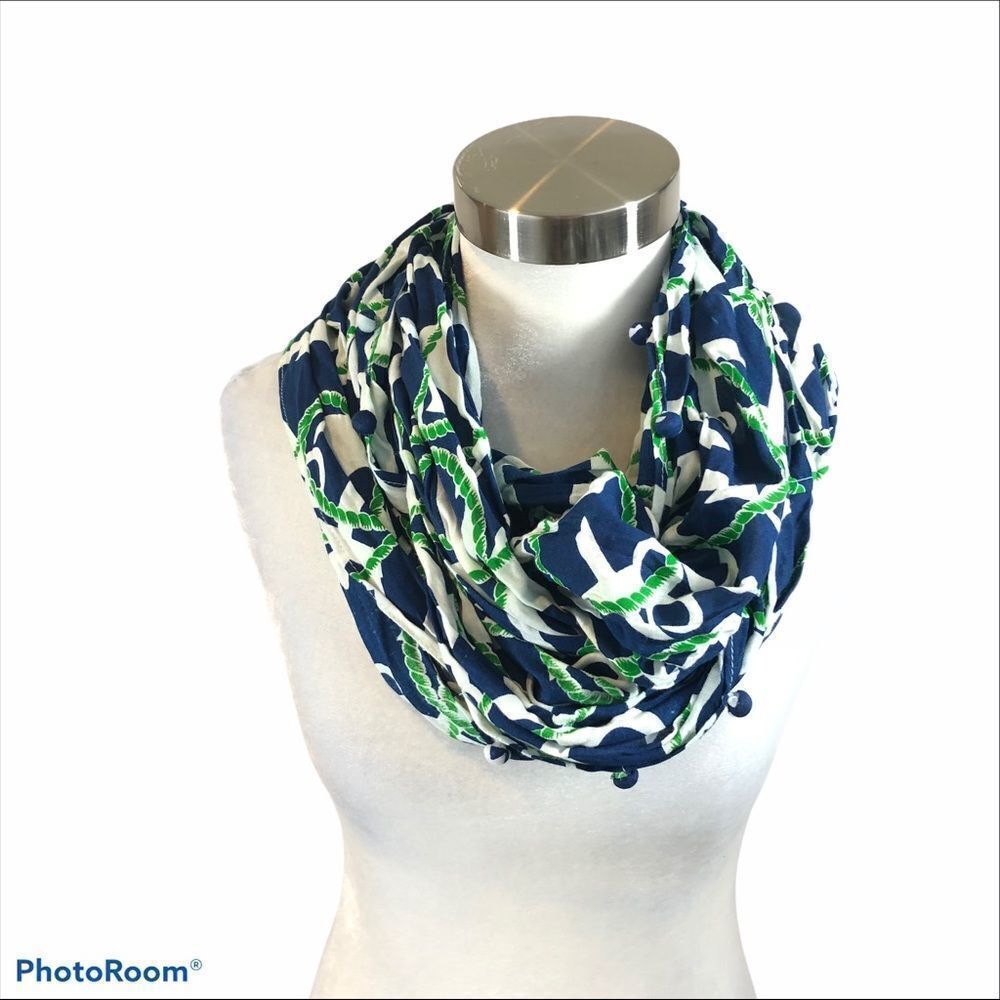 Blue and Green Anchor Infinity Scarf with Buttons